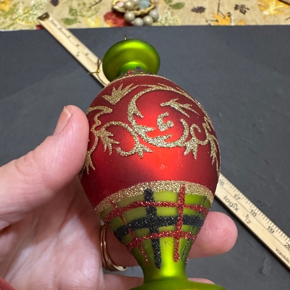 Glass Blown Red & Green Christmas Tree Ornament - Picture 6 of 8